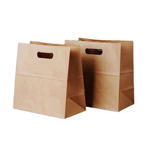 Custom Logo Flexo Printed Eco-friendly Brown Kraft Paper Bags with Die-cut Handle for Food Packaging Milk & Sushi Takeaway - Product Image 4