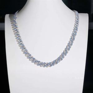 Cadena Cubana de Plata S925 de 10MM, Chapada en Oro, Certificada por IGI, Corte Brillante, con Incrustaciones de Circonitas Azul Agua y Blanco - Product Image 1