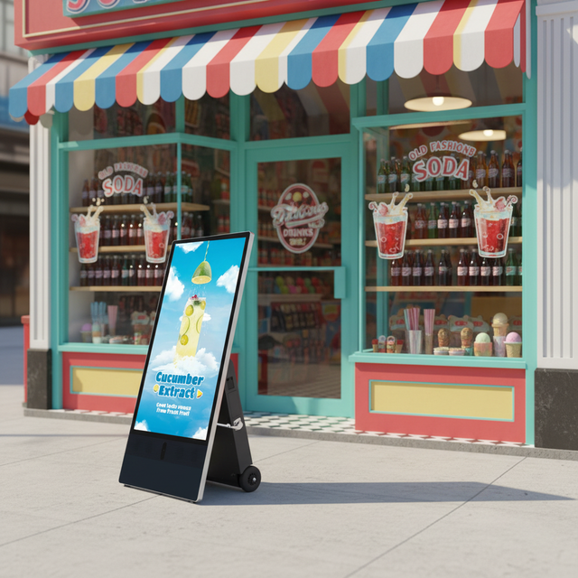 High Brightness Movable 43 Inch OEM Digital Poster Advertising Kiosk Portable Waterproof Outdoor/Indoor LCD Digital Signage