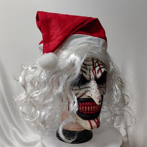 Masque de clown de Noël avec perruque blanche et bonnet de Père Noël, accessoire de costume d'horreur pour Halloween, taille unique - Product Image 3