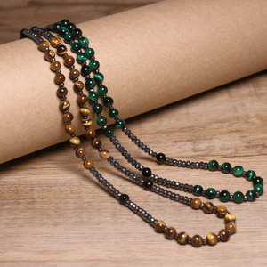 Natürlicher Tigerauge-Stein Katholischer Christus-Rosenkranz Halskette Meditations-Malachit-Schmuck Hämatit-Kreuz-Anhänger für Frauen und Männer - Product Image 4
