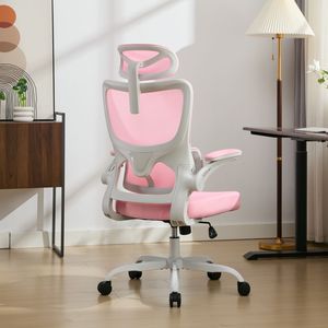 Grosir kursi jaring putar ergonomis eksekutif merah muda Model 8028 untuk anak perempuan kursi Gaming tinggi dapat disesuaikan dengan dukungan pinggang - Product Image 3
