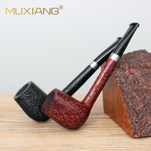 Muxiang Briar Wood Tobacco Pipe Bent Type 3mm Vulcanized Rubber Mouthpiece Solid Wood Smoking Pipe - Product Image 1