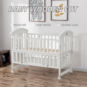 Cuna Convertible de Madera Blanca para Niños Pequeños, Cuna Portátil con Espacio de Almacenamiento, Muebles Jodhpur Export - Product Image 2