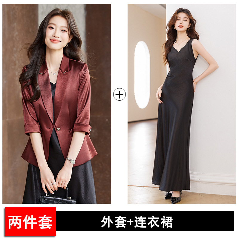 3037 Burgundy Suit with Black Dress