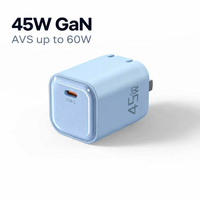 Chargeur rapide universel 45W GaN USB-C PD 3.1 avec étui transparent AVS, adaptateur mural rapide, prise de voyage ignifuge en PC pour ordinateur portable CE ETL