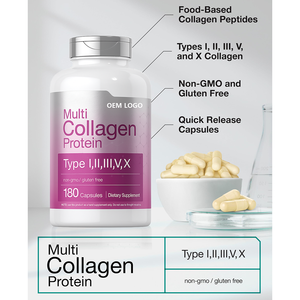 Complément multi-collagène en capsules à haute absorption, collagène et vitamine C, marque privée, pour cheveux, peau et ongles, pour adultes - Product Image 3