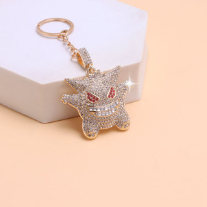 Porte-clés en cristal de démon de dessin animé, plaqué or et argent, avec cristaux synthétiques, pour accessoire de mode - Product Image 3