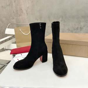 Botines de Invierno para Mujer, Forro de Piel Genuina, Ajuste Delgado, Terciopelo Elástico, Tacón Grueso, Cierre de Cremallera, Material Genuino Antideslizante - Product Image 1