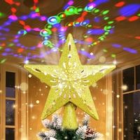 Proyector de Luz LED para la Punta del Árbol de Navidad con Diseño 3D Giratorio, Patrones de Copos de Nieve de Color Dorado, Crea un Haz de Luz Colorido