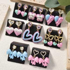 Wholesale Multi Styles Custom <b>Christmas</b> Brass Flower Bowknot 18K Gold Plated Zircon Classic Statement Drop <b>Earrings</b> Anniversary - Product Image 1