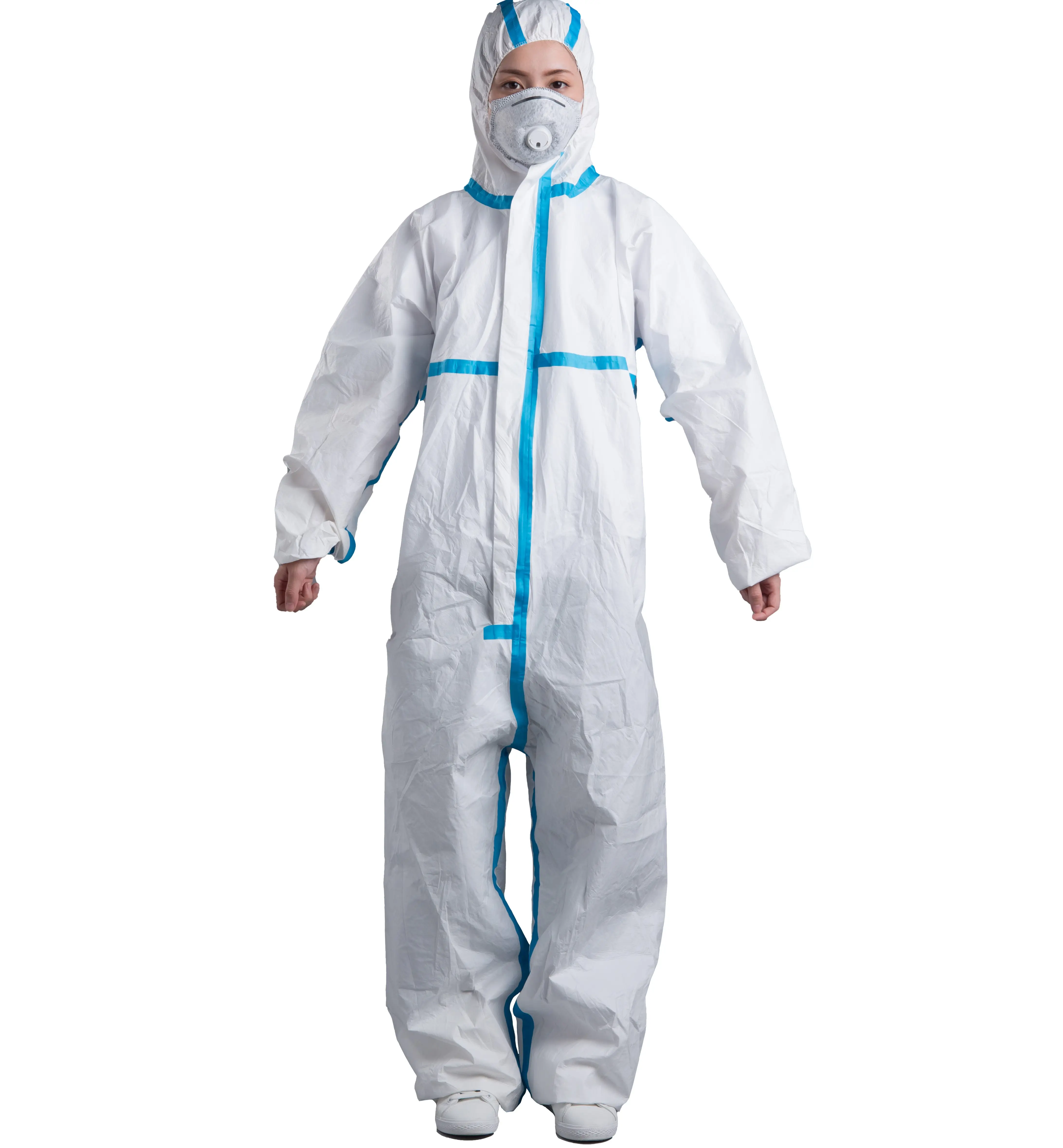 Disposable Non Woven Safety Against Dry Particle Hooded Overalls Work Clothes Suit Anti-static Clothing With Hats coverall