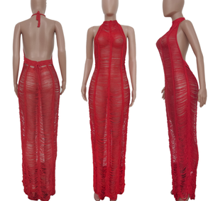 STOCK 12 colores moda Sexy Halter perspectiva mujeres playa vestido Club <span class=keywords><strong>ropa</strong></span> Crochet largo cubrir Ups - Product Image 4
