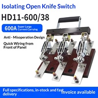 Sectionneur à couteaux HD11-1000/38, type ouvert, tripolaire, simple contact, 1000A, en cuivre-laiton, triphasé, trois fils