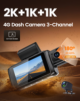 Caméra embarquée 4G LTE à trois caméras 2K, écran 3 pouces, DMS, ADAS, BSD, DVR intelligent pour voiture