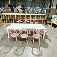Table de fête rectangulaire d'extérieur pour enfants et ensemble de 8 chaises roses à dossier en boucle, table d'activités empilable facile à ranger pour location d'événements festifs