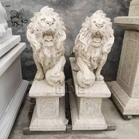 Garden Decoration Hand-carved Beige Large Animal Natural Stone Sculpture Granite Marble Lion Statues for Sale