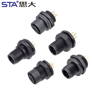 Connettori M12 Impermeabili per Montaggio su Pannello, in Plastica PCB, 2 3 4 6 8 12 17 Poli, Saldatura Frontale e Posteriore, Maschio e Femmina, Presa M12 - Product Image 1