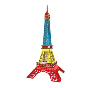 Bzq torre eiffel 3d multicolorida, quebra-cabeça de madeira, diy, brinquedos para crianças