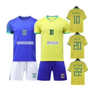 2022 2023新世界ブラジルイエローサッカージャージキットタイ品質カスタムNEYMAR10チームサッカーウェアユニフォームセット