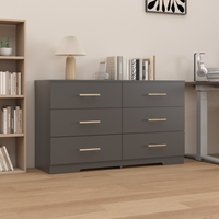 Commode moderne noire éclairée à 6 tiroirs avec poignées dorées (miroir non inclus) pour chambre à coucher hôtel