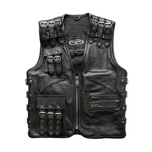 Gilet da motociclista personalizzato di alta qualità giacche in vera pelle da <span class=keywords><strong>uomo</strong></span> rimovibili assemblate senza maniche giubbotti in vacchetta nera - Product Image 1