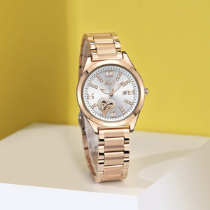 Reloj de tira de acero con calendario tachonado de diamantes de lujo ligero con reloj de cuarzo rojo grande para mujer de alta gama ahuecado - Product Image 4