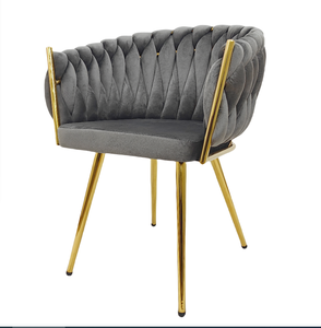 Silla de habitación moderna de nuevo diseño directo de fábricas tejidas de ratán Silla de terciopelo con patas de metal dorado - Product Image 2