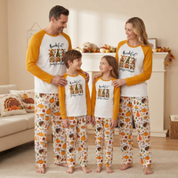 Personalisierte Thanksgiving Familien-Pyjamas mit Dankbarkeits- und Segensmotiv, Truthahn-Print, Langarm-Oberteil und Hose, Loungewear-Set