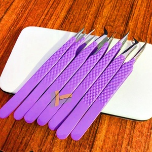 Pince à épiler d'extension de cils en acier inoxydable japonais personnalisée de haute qualité poignée en diamant violet polyvalent pointu russe - Product Image 4