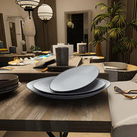 Assiettes de service en forme de bateau, pièces, usine chinoise, long, gris et noir, pour restaurant et hôtel