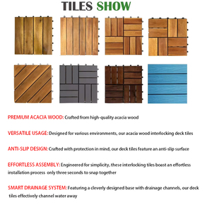 ไม้อะคาเซีย DIY แผ่นไม้ปูพื้นที่เชื่อมต่อกัน12X12คลิกล็อคสำหรับในร่มและกลางแจ้งสวนพื้นการออกแบบอย่างเรียบง่าย - Product Image 6
