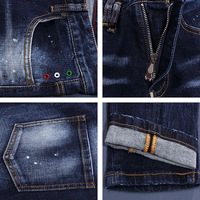 Pantalon crayon en jean pour homme, style streetwear euro-américain, en coton, bleu vintage moyen, finition effet peinture délavée au printemps