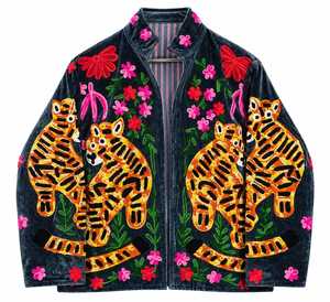 Chaqueta Bomber Elegante de Terciopelo Negro para Mujer, Bordada a Mano, Cuello en V, Manga Larga Gruesa, Forro de Algodón Transpirable de Secado Rápido, Invierno - Product Image 1