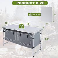 Table pliante d'extérieur avec rangement Table à panneaux composite portable et légère à 3 hauteurs réglables pour barbecue en aluminium