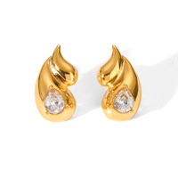 Boucles d'oreilles personnalisées en acier inoxydable 316L doré, forme goutte d'eau, cristal, design flamme, bijoux de mode pour femme, cadeau