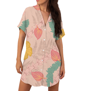 Tenues féminines plage décontracté t-shirt robe impression personnalisée hawaïenne Pakalana Pikake Lei île grande taille femmes chemise Style robe - Product Image 2