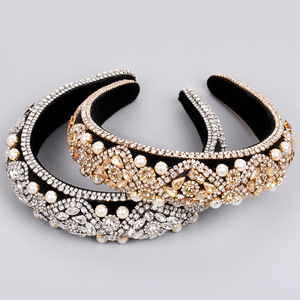 Hua Liyu Bandeau en velours avec strass et perles pour femme, style baroque, accessoire pour cheveux, argent, or, rouge, vert HH0176 - Product Image 3