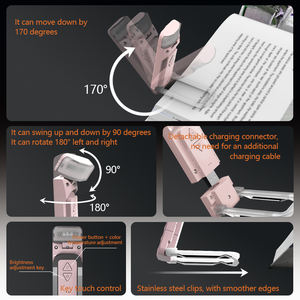 مصباح كتاب صغير محمول باللون الوردي، مصباح LED قابل لإعادة الشحن عبر USB، ملحق قراءة مريح وعملي - Product Image 3