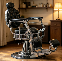 Chaise de barbier classique rétro à boutons capitonnés, cadre chromé, réglable, best-seller, pour hommes, salon de coiffure