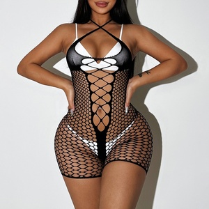 Hollow Out Sexy <span class=keywords><strong>Baby</strong></span> <span class=keywords><strong>Doll</strong></span> <span class=keywords><strong>Mature</strong></span> Lady Sexy Lencería erótica Vestido Bling Rhinestone Medias Malla Sheer Bodystocking - Product Image 4