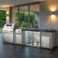 Cuisine extérieure personnalisée en acier inoxydable, armoires de jardin, îlot de barbecue modulaire mobile avec évier, réfrigérateur, grilles à gaz