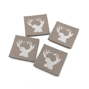 Wholesale Customized Cute Deer Animal Logo Printing Quilted Synthetic Small PU Leather Tag Labels for Jeans