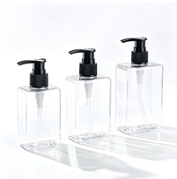 Flacon pompe carré transparent en PET personnalisé, vide, pour shampoing et savon, avec revêtement mat et étiquette imprimée en soie, contenant cosmétique
