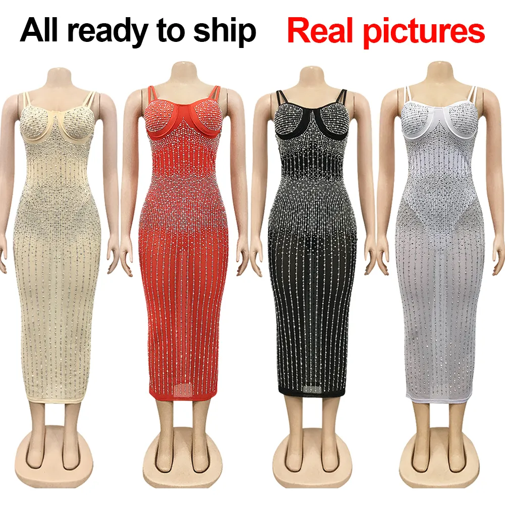 Kralen Casual Jurken Vrouwen Luxe Diamond Crystal Stretchy Halter Mini Bodycon Night Gown Avond Prom Party Dress