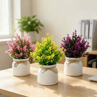 Nouvelles décorations de bureau en bonsaï vert, fleurs artificielles écologiques pour mariage, ornements en pot en corde plastique lavande à 31 mailles