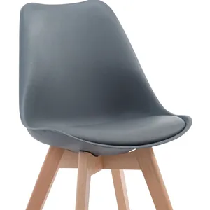 Nordic Modern Pp Design Pu Pad Lounge Stuhl Bequemer Kunststoff Esszimmers tuhl mit Buche Holzbein