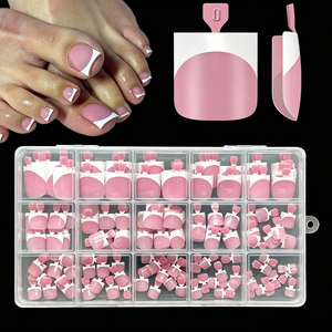 150 <span class=keywords><strong>faux</strong></span> <span class=keywords><strong>ongles</strong></span> de pieds carrés courts à presser, couleur nude rose et blanc, 14 tailles, réutilisables, pour l'été et la plage - Product Image 2