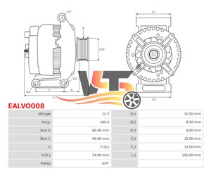 EALVO008 Nuevo generador automático para <span class=keywords><strong>VOLVO</strong></span> C70 <span class=keywords><strong>S40</strong></span> S60 12V Alternador de coche 180A Alternador de coche 0121715008 30667119 36000038 0121715179 - Product Image 6