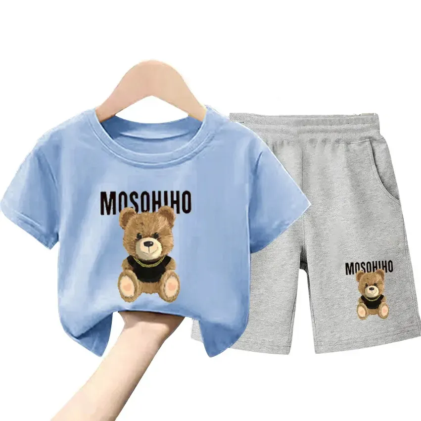 Children Casual Summer Clothes Girls Boys T Shirt Shorts Two Piece Western Style Kids Clothing Wholesale Baby Suit